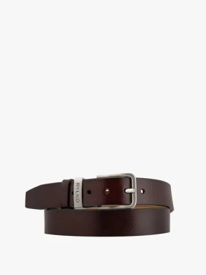 Ciemnobrązowy pasek męski ze srebrną klamrą Ryłko