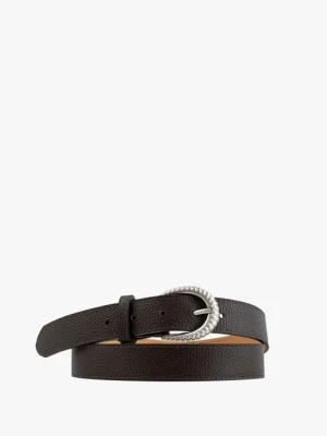 Ciemnobrązowy pasek ze skóry licowej Ryłko