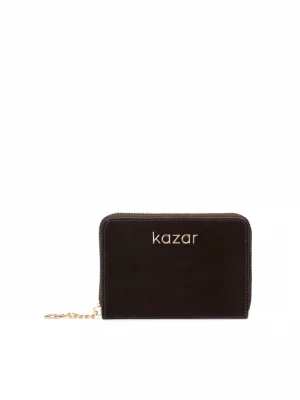 Ciemnobrązowy portfel z lakierowanej skóry Kazar
