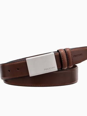 Ciemnobrązowy skórzany pasek męski z pełną klamrą rozmiar l Puccini