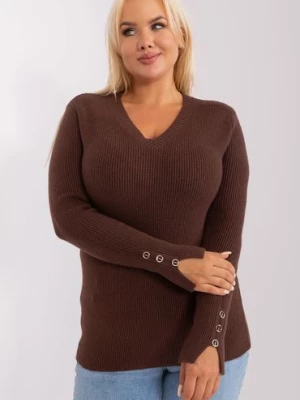Ciemnobrązowy sweter plus size z dekoltem V