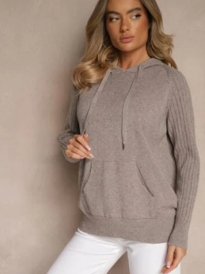 Ciemnobrązowy Sweter z Wiskozą i Kaszmirem oraz z Kapturem Nerolin tandem