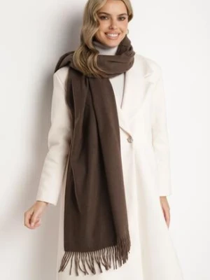 Ciemnobrązowy Szalik z Bawełną i Wiskozą Ozdobiony Frędzlami Siadortia