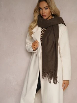 Ciemnobrązowy Szalik z Wiskozą Bawełną i Frędzlami Siathlin