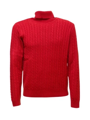 Ciemnoczerwony Sweter z Warkoczowym Wzorem Sun68