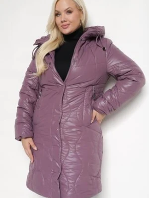 Ciemnofioletowa Kurtka z Kapturem Ozdobiona Przeszyciami ze Ściągaczami Ittasia swest