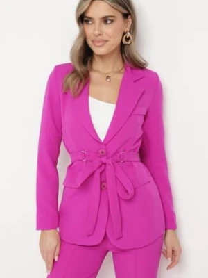 Ciemnofioletowa Marynarka Jednorzędowa z Ozdobnym Paskiem i Klapami Orianella lily rose