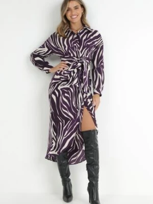 Ciemnofioletowa Sukienka Koszulowa w Zebrę Arziki bisou's project