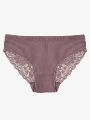Ciemnofioletowe Prążkowane Majtki Figi z Bawełny Zdobione Koronką Erwelia han