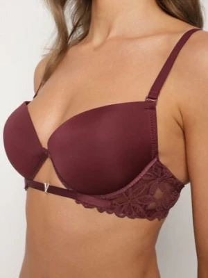 Ciemnofioletowy Biustonosz Push-Up z Koronką i Wycięciem z Przodu Sariaris love magnolia