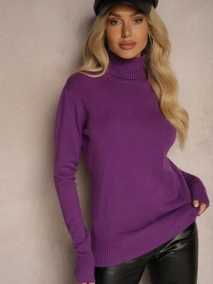 Ciemnofioletowy Golf Sweter o Dopasowanym Kroju z Kaszmirem Zairith