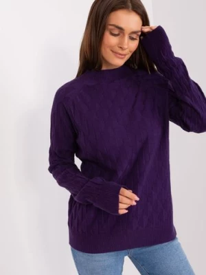 Ciemnofioletowy sweter damski klasyczny z okrągłym dekoltem
