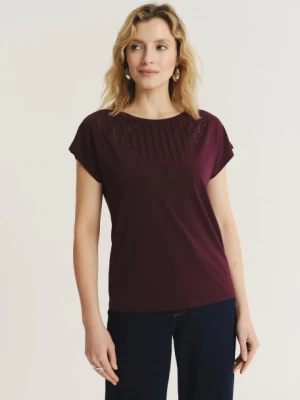 Ciemnofioletowy top z efektowną aplikacją z cekinów Greenpoint