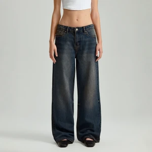 Ciemnogranatowe jeansy wide leg mid waist House