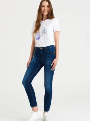 Ciemnogranatowe spodnie jeansowe, model skinny push up