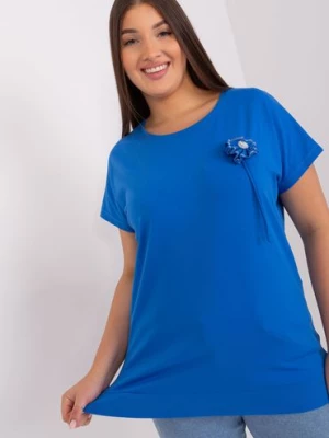 Ciemnoniebieska damska bluzka plus size z krótkim rękawem RELEVANCE