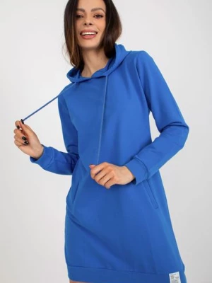 Ciemnoniebieska dresowa sukienka basic z kapturem RELEVANCE