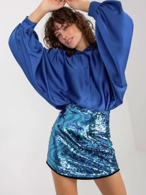 Ciemnoniebieska koszula z szerokimi rękawami Cristina Italy Moda