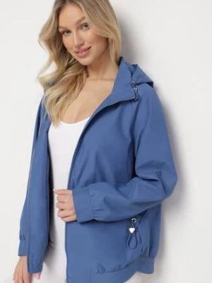 Ciemnoniebieska Kurtka Parka o Pudełkowym Kroju ze Ściągaczem w Talii i Kapturem Sesoliena rosse line