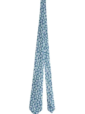 Ciemnoniebieski Jedwabny Krawat z Kwiatowym Wzorem Kiton