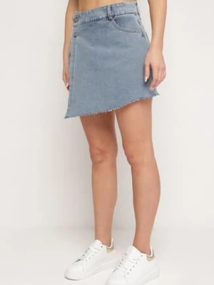 Ciemnoniebieskie Jeansowe Szorty Imitujące Spódniczkę Mini z Asymetryczną Zakładką Moonfia elsa.m by may