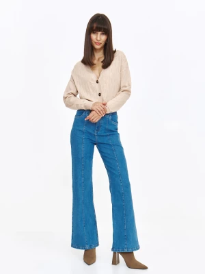 Ciemnoniebieskie jeansy flare z przeszyciem