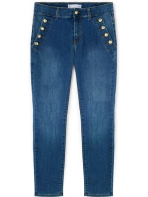 Ciemnoniebieskie Skinny Jeans z Guzikami Motivi