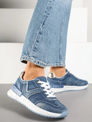 Ciemnoniebieskie Sneakersy na Grubej Podeszwie Zdobione Przetarciami Ninilitia