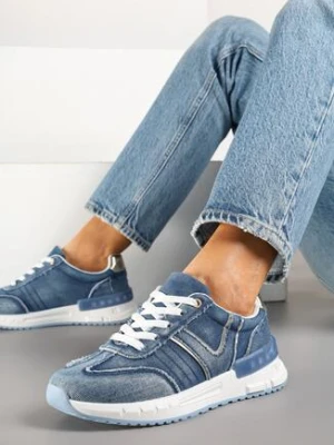 Ciemnoniebieskie Sneakersy z Przetarciami na Piankowej Podeszwie Ninisela