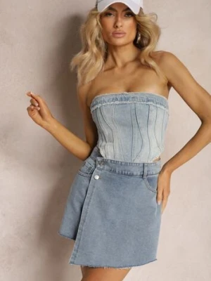 Ciemnoniebieskie Spódnico-Spodenki Jeansowe z Asymetryczną Zakładką Szorty Moongela elsa.m by may