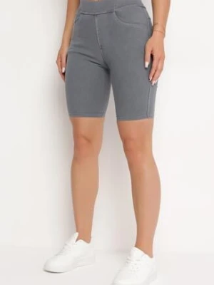 Ciemnoniebieskie Szorty Jeansowe z Gumką w Pasie i Wysokim Stanem Kivolia alina