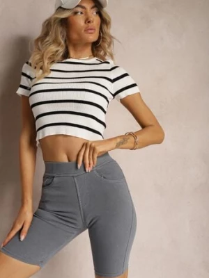 Ciemnoniebieskie Szorty z Gumką w Pasie High Waist Lorolia