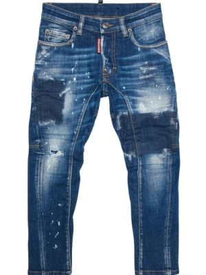 Ciemnoniebieskie zniszczone jeansy dla dzieci Dsquared2