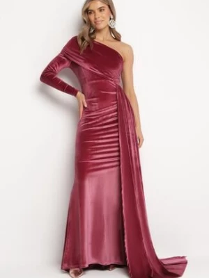 Ciemnoróżowa Asymetryczna Sukienka Maxi na Jedno Ramie Wistel