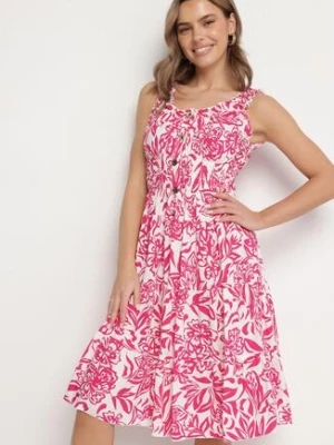 Ciemnoróżowa Bawełniana Sukienka Rozkloszowana Ozdobiona Guzikami Lisavena defox