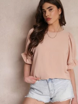 Ciemnoróżowa Bluzka z Falbankami na Krótkich Bufiastych Rękawach Janila lily rose