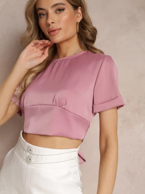 Ciemnoróżowa Bluzka z Krótkim Rękawem i Węzłem z Tyłu Mankira Lily Rose Różowy