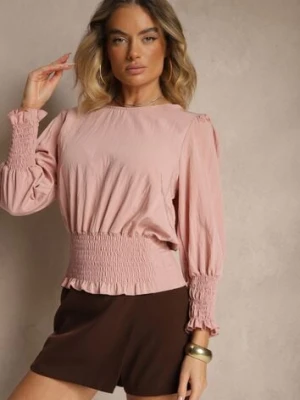 Ciemnoróżowa Bluzka z Wiskozą Ozdobiona Ściągaczami Tosara j studio