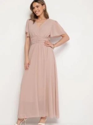 Ciemnoróżowa Kopertowa Sukienka Maxi z Gumką w Pasie Narlin lily rose