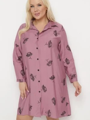 Ciemnoróżowa Koszulowa Sukienka z Guzikami i Regulowanymi Rękawami Xatella j&x