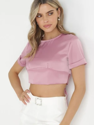 Ciemnoróżowa Krótka Bluzka z Ozdobnym Wiązaniem na Plecach Maddisa Lily Rose Różowy