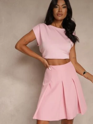 Ciemnoróżowa Plisowana Spódnica High Waist o Rozkloszowanym Kroju Redilsa