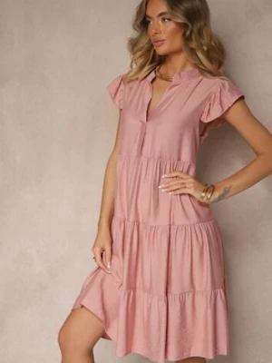 Ciemnoróżowa Rozkloszowana Sukienka z Dekoltem w Kształcie Litery V Mevamara h&s