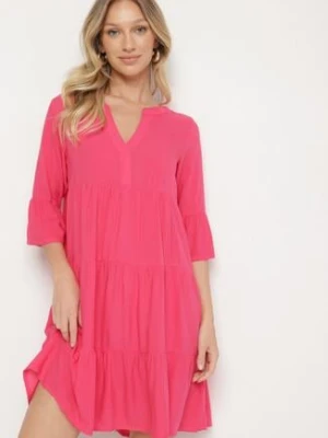 Ciemnoróżowa Rozkloszowana Sukienka z Wiskozy z Falbanami Izleia sublevel
