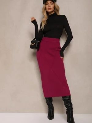 Ciemnoróżowa Spódnica z Wiskozą High Waist o Dopasowanym Kroju z Gumką w Talii Niarosae sophyline paris