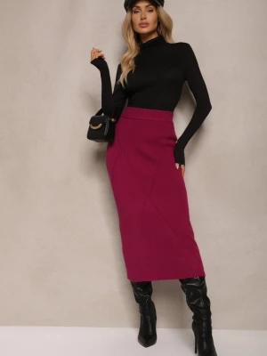 Ciemnoróżowa Spódnica z Wiskozą High Waist o Dopasowanym Kroju z Gumką w Talii Niarosae Sophyline Paris Różowy