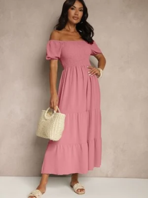 Ciemnoróżowa Sukienka Hiszpanka z Marszczoną Górą Lumirielle j&x