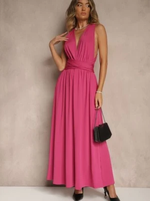 Ciemnoróżowa Sukienka Koktajlowa Multiway z Wiskozą Wiązana na Szyi Lilovea by swan