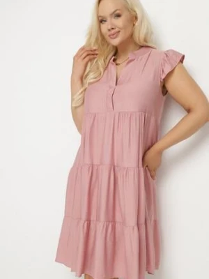 Ciemnoróżowa Sukienka o Rozkloszowanym Kroju z Dekoltem w Serek Meverina h&s