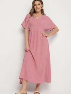 Ciemnoróżowa Sukienka z Bawełną i Górą w Stylu Nietoperza Filenia j&x